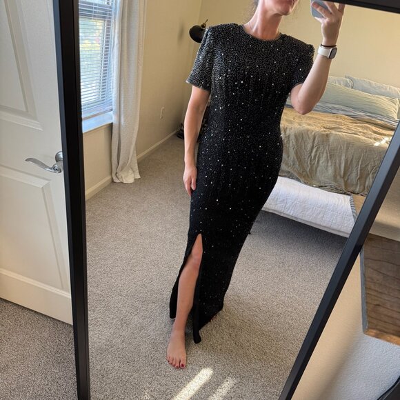 Vintage Stenay Black Silk Beaded Gown Size 10/12 - Picture 12 of 12